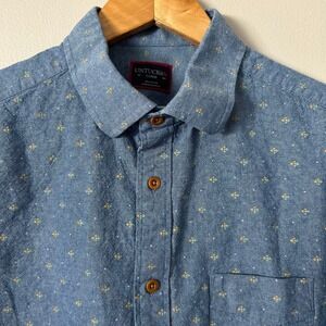 UNTUCKit Button Down Shirt Mens L Blue Geometric Print Short Sleeve Cotton